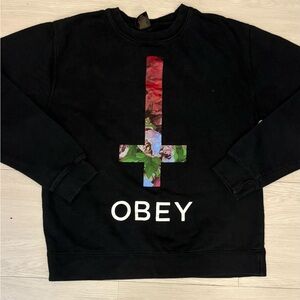 Obey Black Floral Graphic Crewneck Sweater